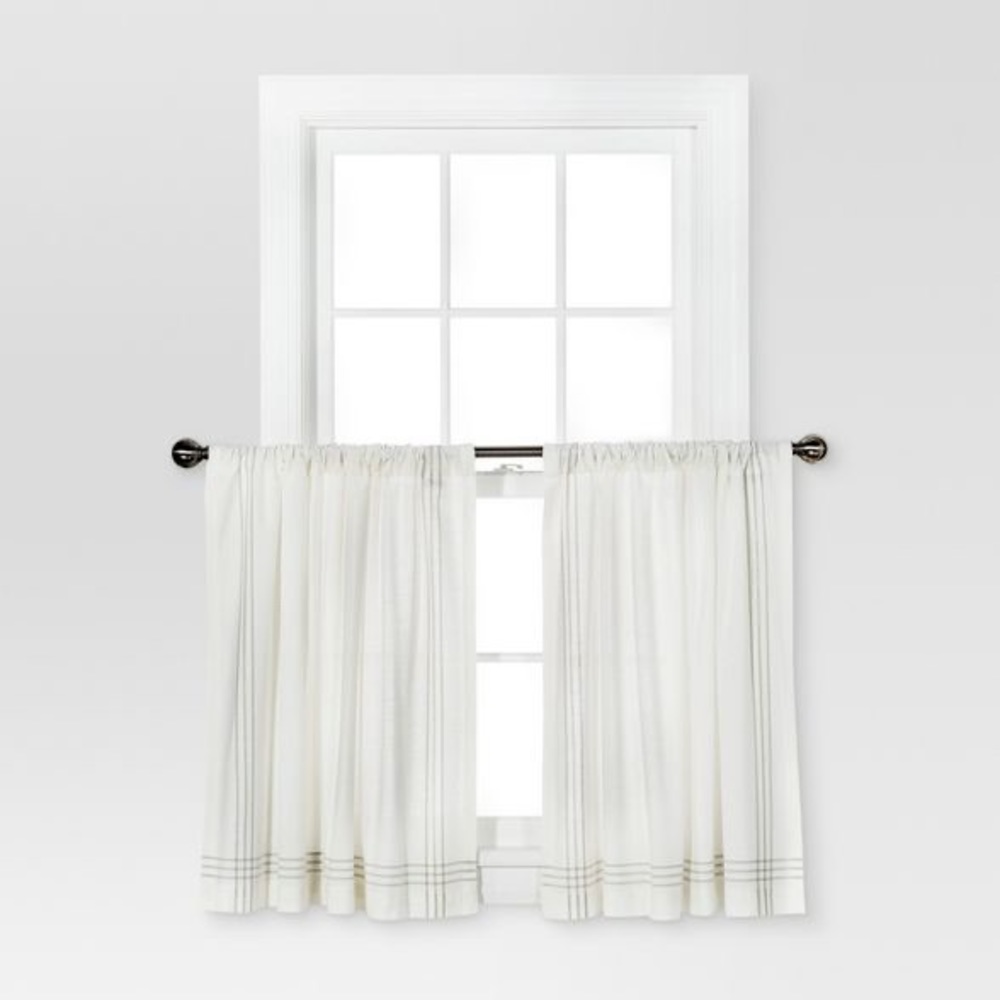 36"x42" Stiped Border Curtain Tiers Cream/Gray - Threshold